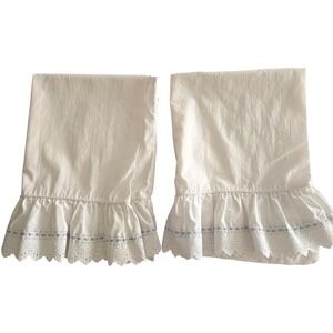 Vintage Eileen West Standard Pillowcase Set White Cotton Lace Ruffle Shabby Chic